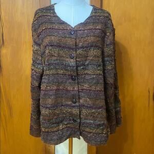 Multicolor Striped Blazer Jacket Button Woven Mohair Fall Autumn Colors Layers